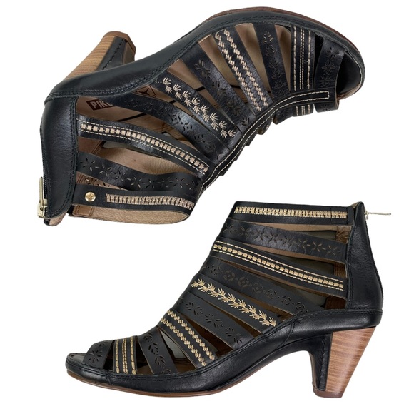 Pikolinos Black Java Gladiator Style Embroidered Leather Sandals Size 36 - Picture 10 of 11